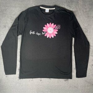 Faith Hope Love Pink Ribbon Long Sleeve Breast Cancer Awareness Graphic Tee